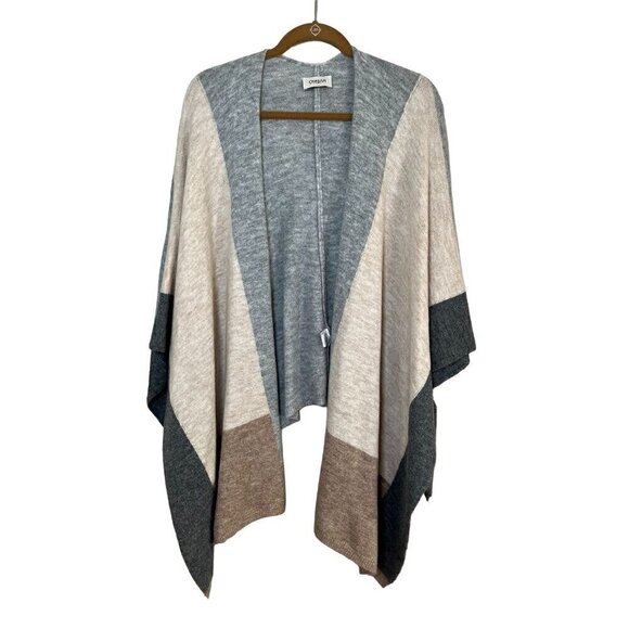 Cherish Sweaters - Cherish Sweater Women OS Gray Open Neck Poncho Neutral Color Block Shawl Winter